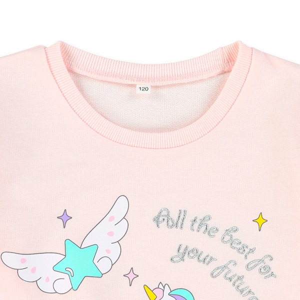 ミニ裏毛肩フリルリボン柄・ユニコーン柄薄手長袖Tシャツ