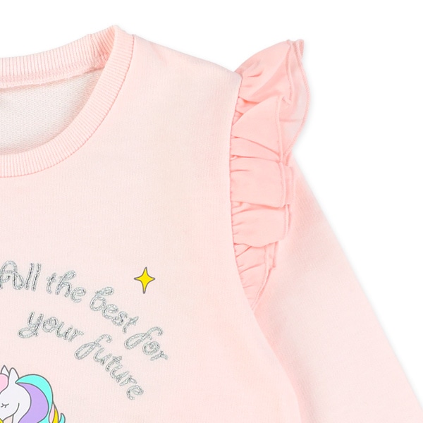 ミニ裏毛肩フリルリボン柄・ユニコーン柄薄手長袖Tシャツ