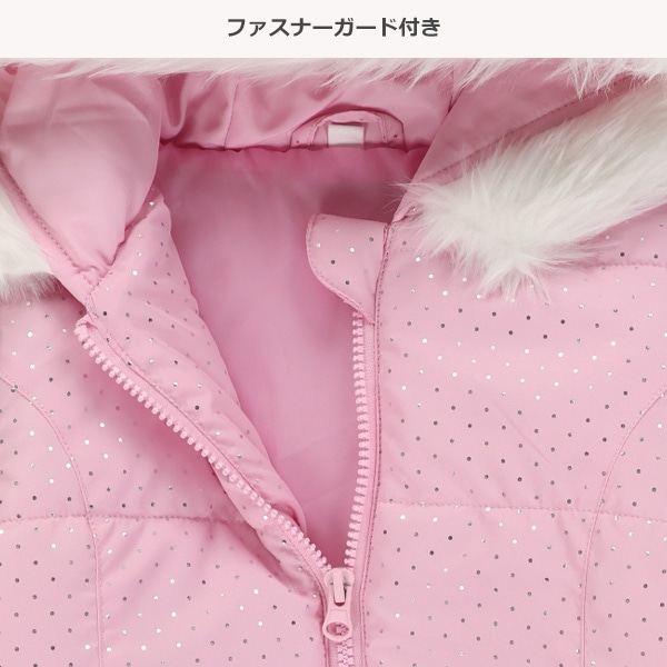 中わた箔ドット柄ファー付きフードコート