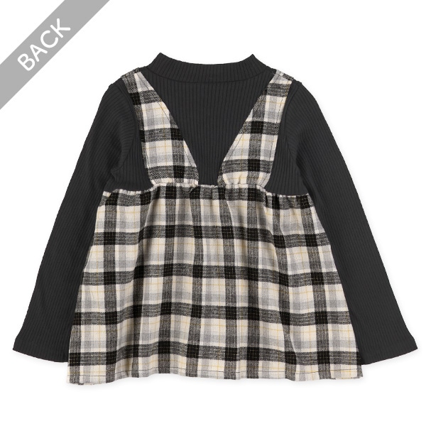 テレコビエラチェック柄レイヤード風長袖トップス
