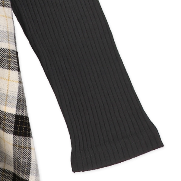 テレコビエラチェック柄レイヤード風長袖トップス