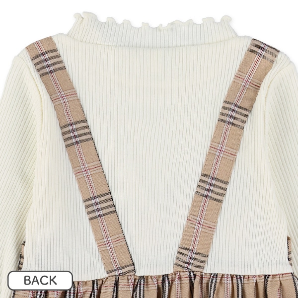 アシンメトリーチェック柄キャミレイヤード風長袖トップス