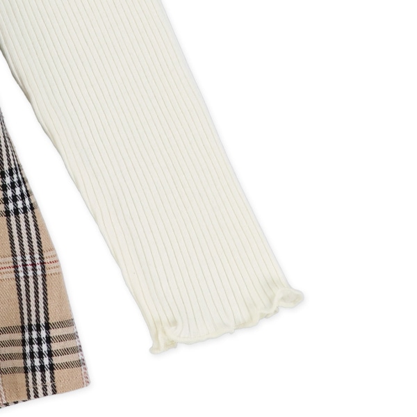 アシンメトリーチェック柄キャミレイヤード風長袖トップス