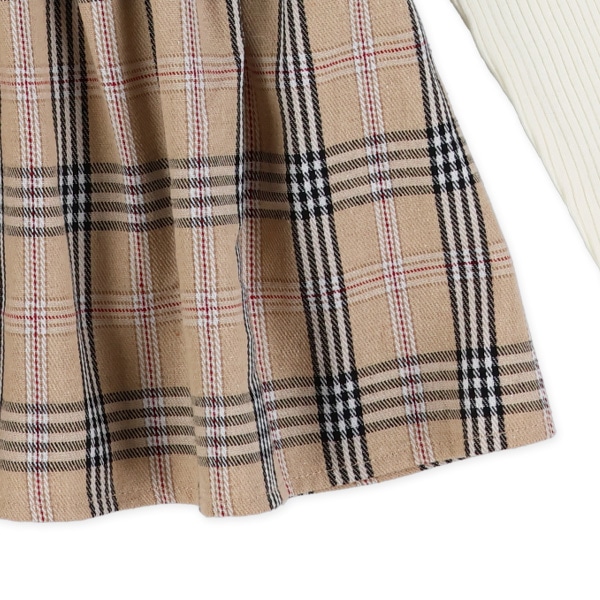 アシンメトリーチェック柄キャミレイヤード風長袖トップス