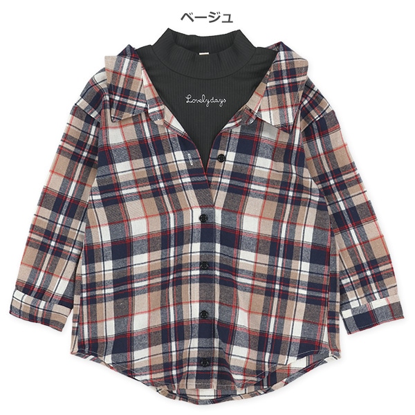 チェック柄レイヤード風長袖シャツ