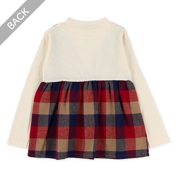 チェックジャンパースカートレイヤード風長袖Tシャツ
