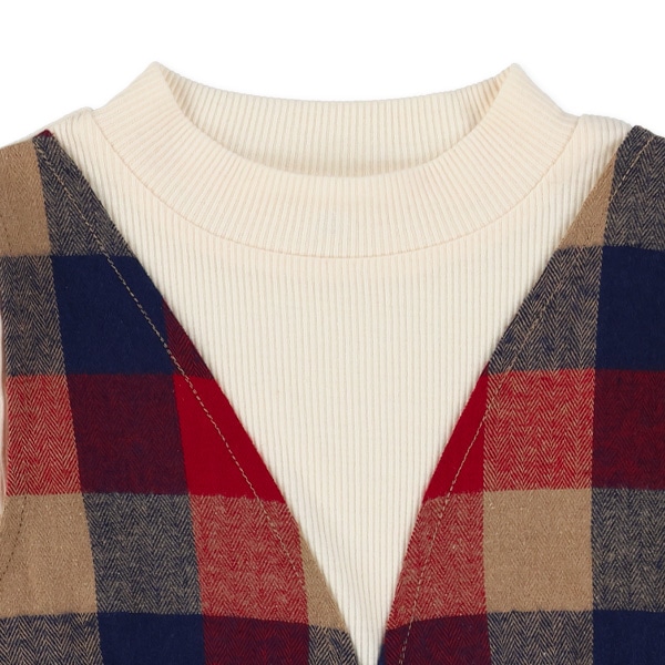 チェックジャンパースカートレイヤード風長袖Tシャツ