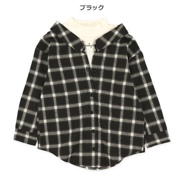 チェックロゴレイヤード風長袖シャツ