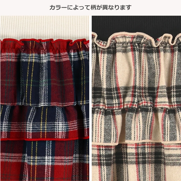 チェックキャミレイヤード風長袖Tシャツ