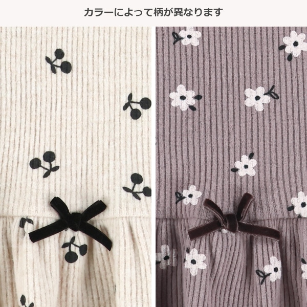 リブチェリー・花柄ペプラムトップス