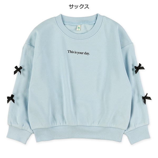 裏起毛袖リボン胸ロゴトレーナー