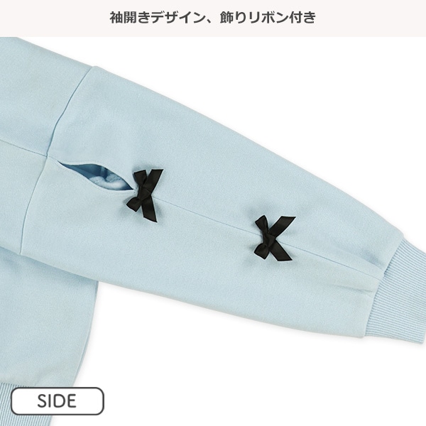 裏起毛袖リボン胸ロゴトレーナー