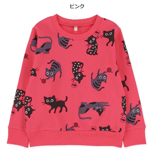 裏起毛ねこ総柄トレーナー