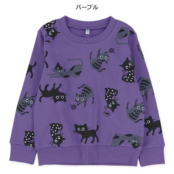 裏起毛ねこ総柄トレーナー