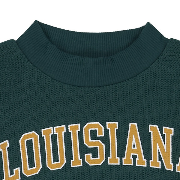 裾チェック切り替えワッフル長袖トップス