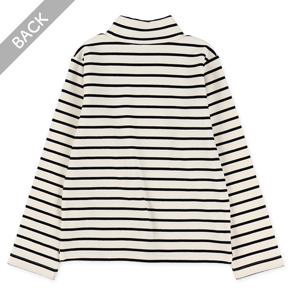 スムース起毛ボーダーハイネック長袖Tシャツ