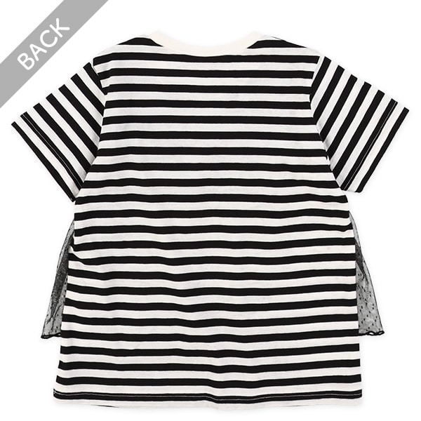 ドット柄チュール付きボーダー半袖Tシャツ