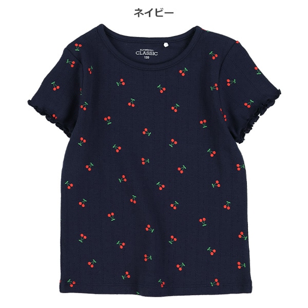 パターンメッシュさくらんぼフレンチTシャツ