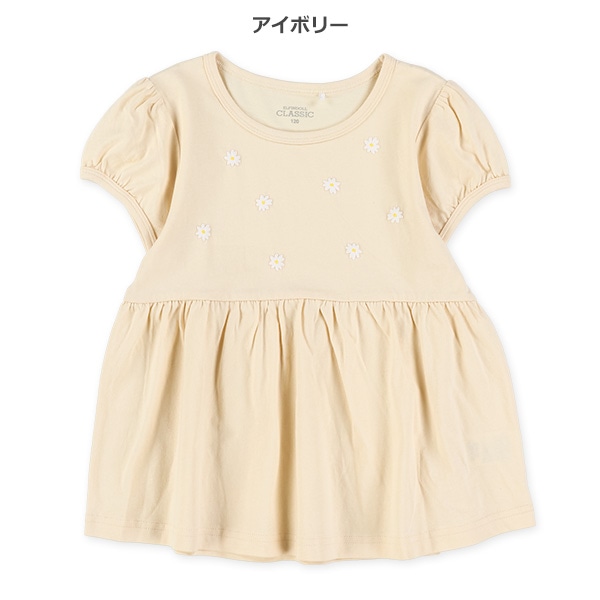 花発泡プリント切り替えフレンチTシャツ