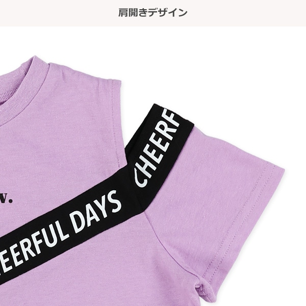タンクトップレイヤー風肩開きTシャツ