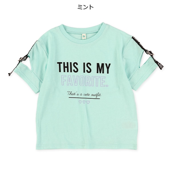 肩開き肩ロゴテープ付き半袖Tシャツ