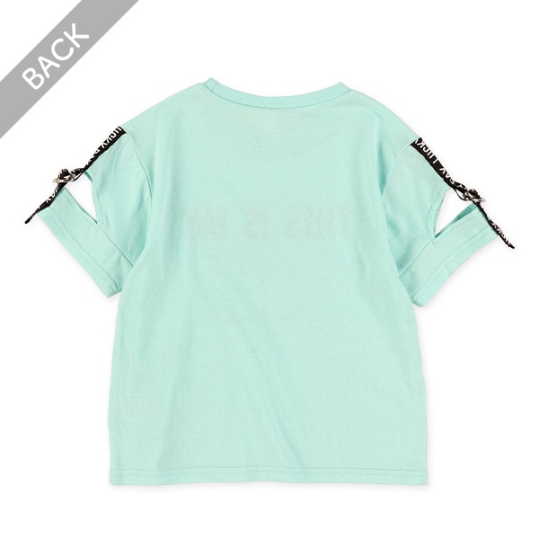 肩開き肩ロゴテープ付き半袖Tシャツ
