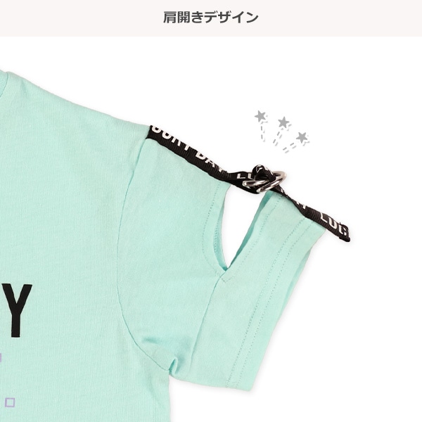 肩開き肩ロゴテープ付き半袖Tシャツ