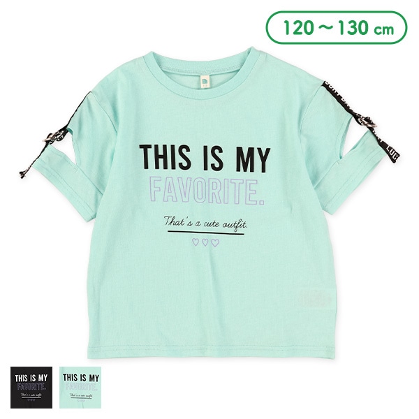肩開き肩ロゴテープ付き半袖Tシャツ