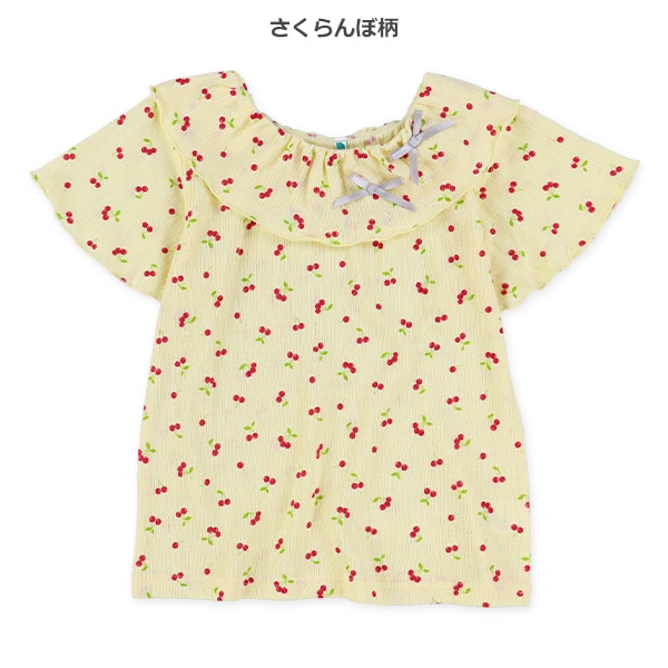 楊柳花・チェリー襟付き半袖Tシャツ