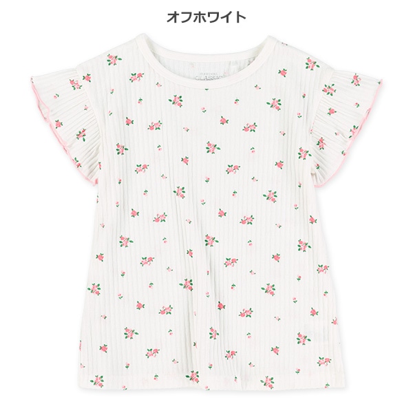 小花柄リブフレンチTシャツ