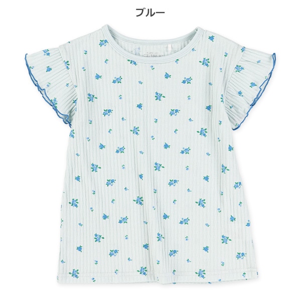 小花柄リブフレンチTシャツ