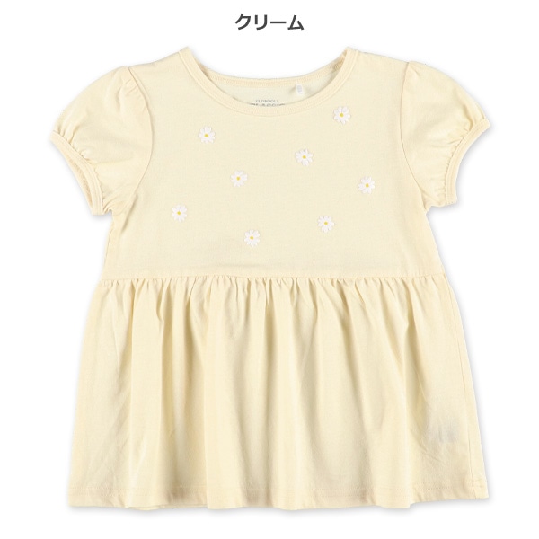 花発泡プリント切り替えフレンチTシャツ