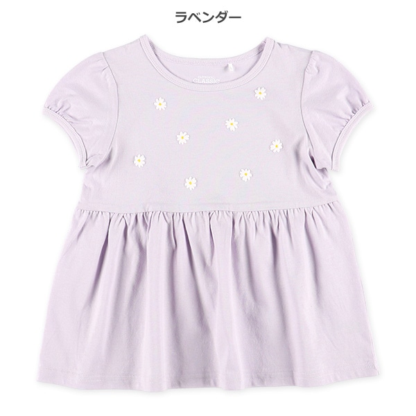 花発泡プリント切り替えフレンチTシャツ