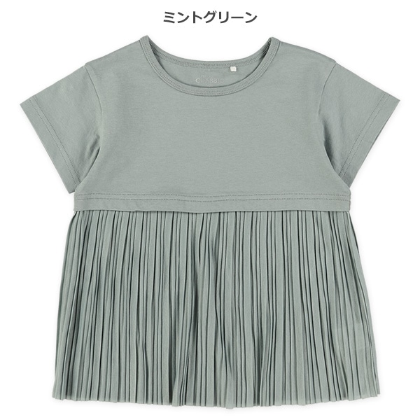 無地プリーツ切り替え半袖Tシャツ