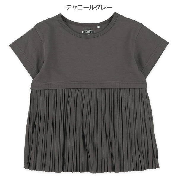 無地プリーツ切り替え半袖Tシャツ