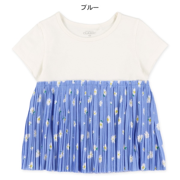 花柄プリーツ切り替え半袖Tシャツ