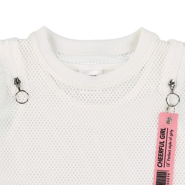 メッシュ重ね肩ファスナー付き半袖Tシャツ