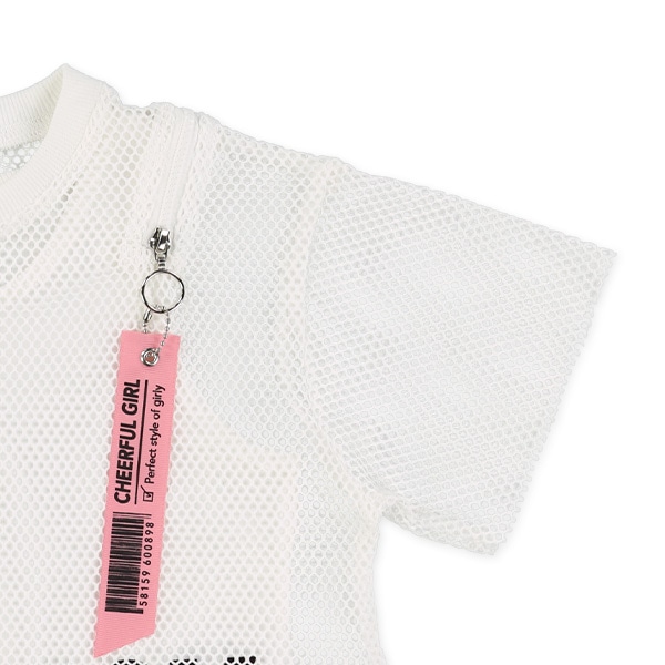メッシュ重ね肩ファスナー付き半袖Tシャツ