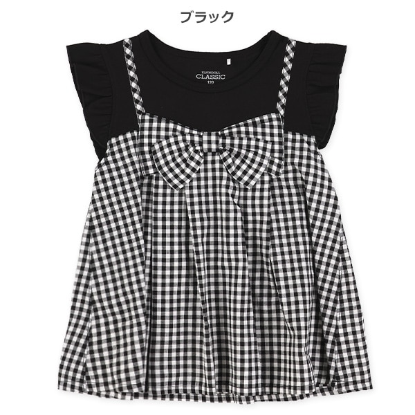 レイヤード風りぼんチェックフレンチTシャツ