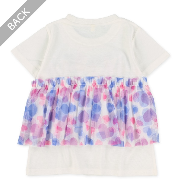 ストライプ柄・ハート柄チュールビスチェレイヤード風半袖Ｔシャツ