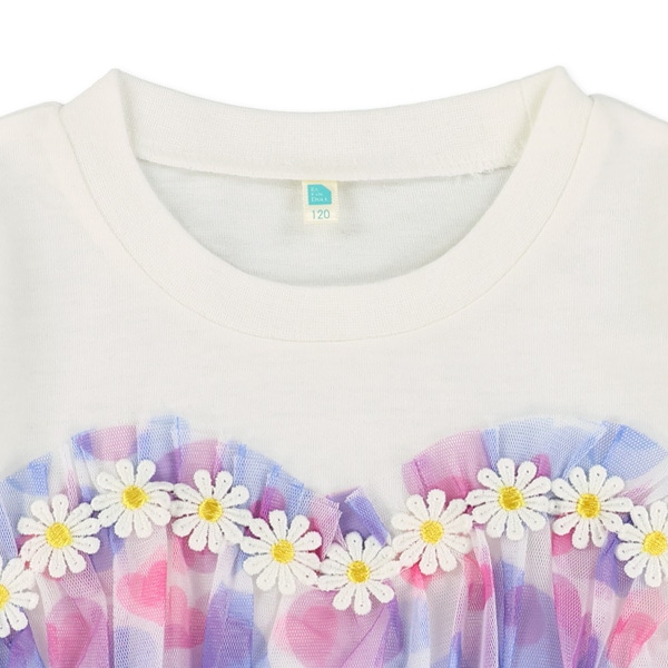 ストライプ柄・ハート柄チュールビスチェレイヤード風半袖Ｔシャツ