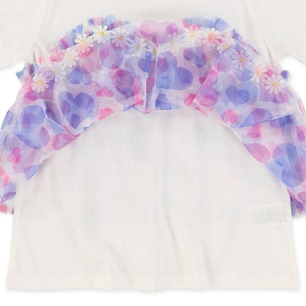 ストライプ柄・ハート柄チュールビスチェレイヤード風半袖Ｔシャツ