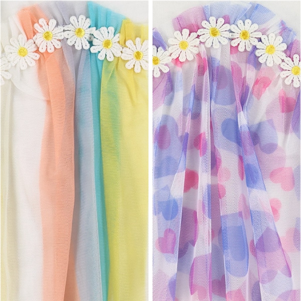 ストライプ柄・ハート柄チュールビスチェレイヤード風半袖Ｔシャツ