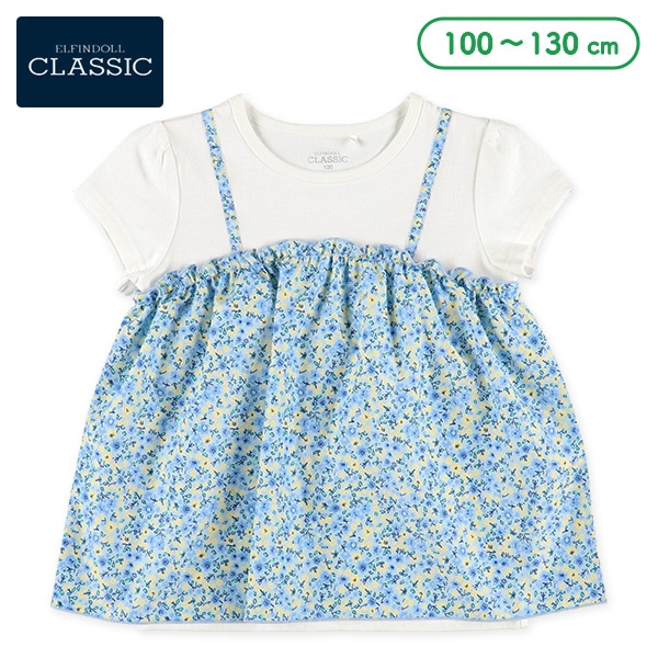 レイヤード風花総柄半袖Tシャツ