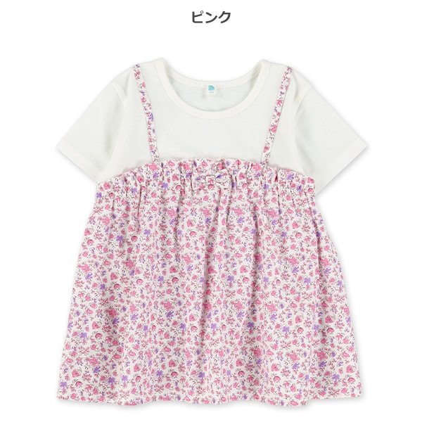 花柄キャミレイヤード風半袖Tシャツ