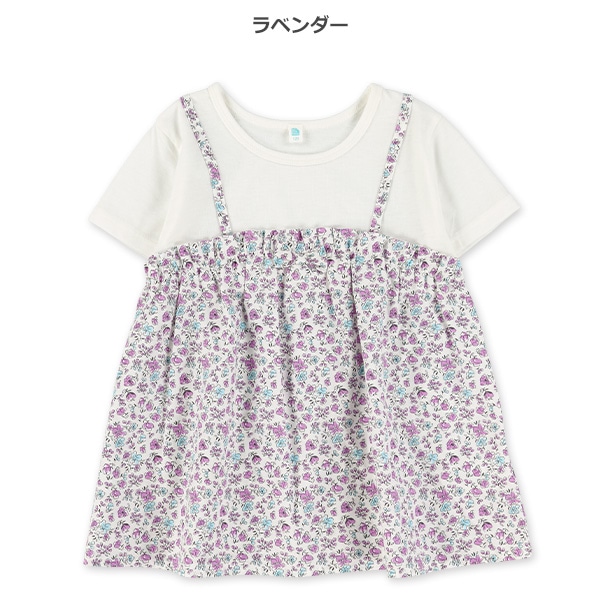 花柄キャミレイヤード風半袖Tシャツ