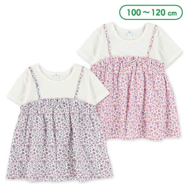 花柄キャミレイヤード風半袖Tシャツ