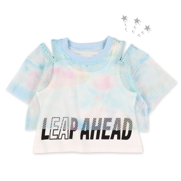 メッシュ肩ファスナーレイヤード風半袖Tシャツ