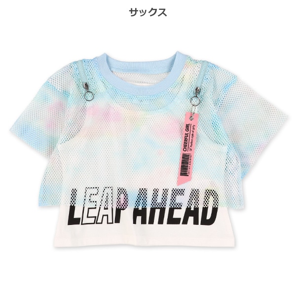 メッシュ肩ファスナーレイヤード風半袖Tシャツ