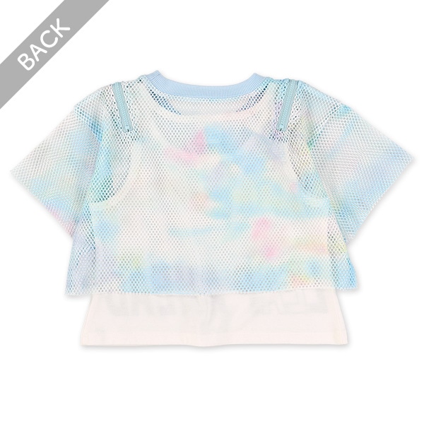 メッシュ肩ファスナーレイヤード風半袖Tシャツ